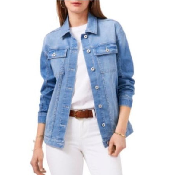 NWT Vince Camuto Long Sleeve Denim Trucker Shirt Jacket - Arctic Surf - XS - Picture 1 of 4